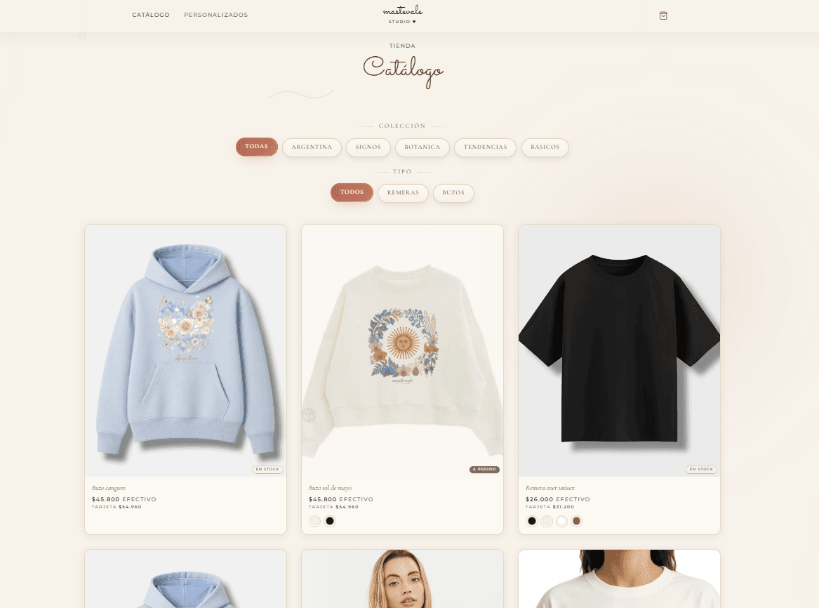 Catálogo de Mastevale con prendas estampadas y precios