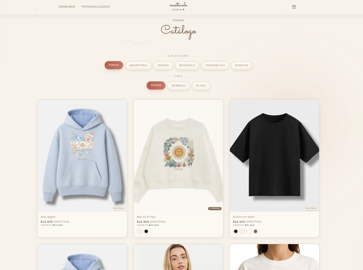Catálogo de Mastevale con prendas estampadas y precios